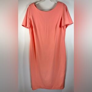 Calvin Klein Women’s Midi Cap Sleeve Ruffle Back Coral Dress‎ Size 16